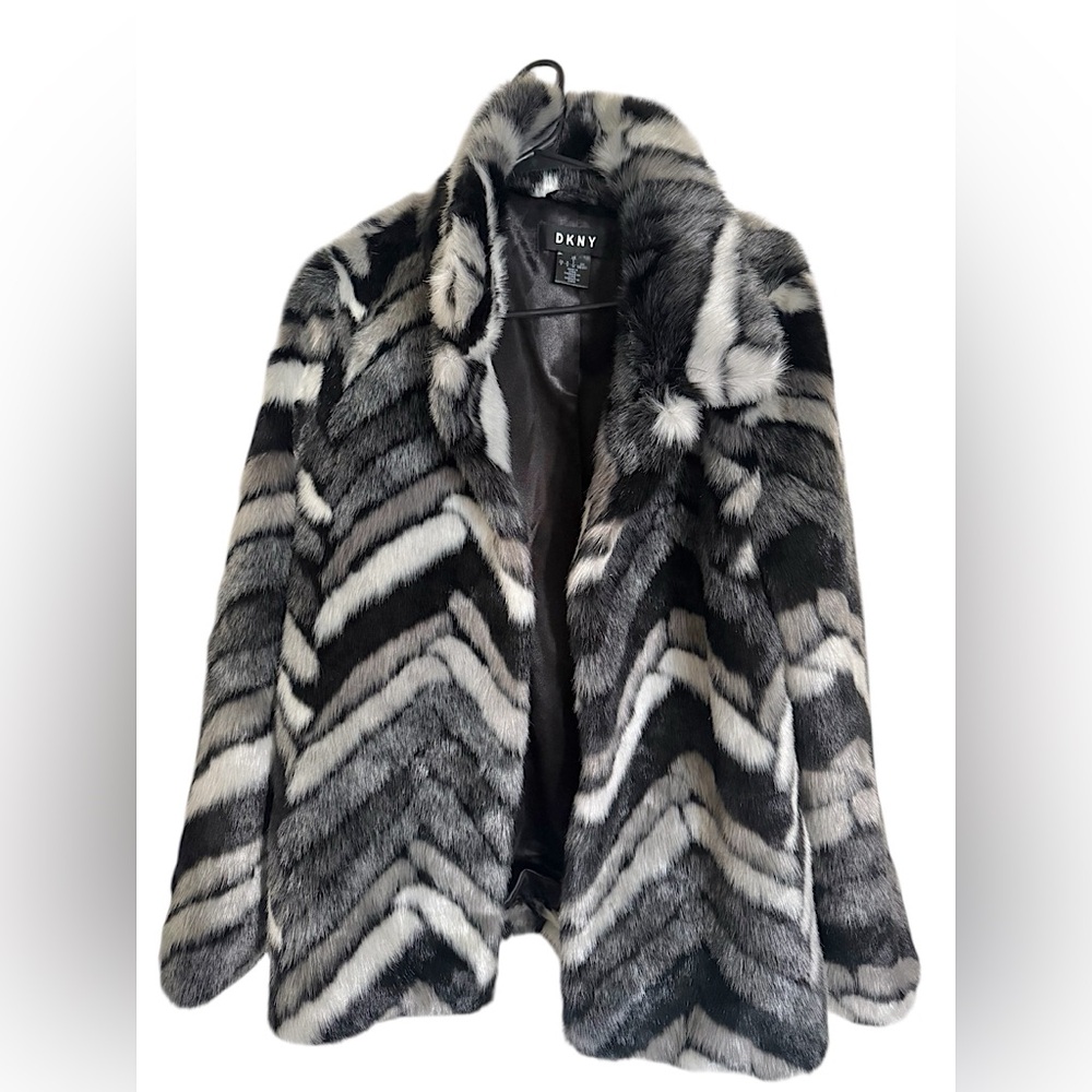 DKNY Black and White Teddy Jacket with High Collar